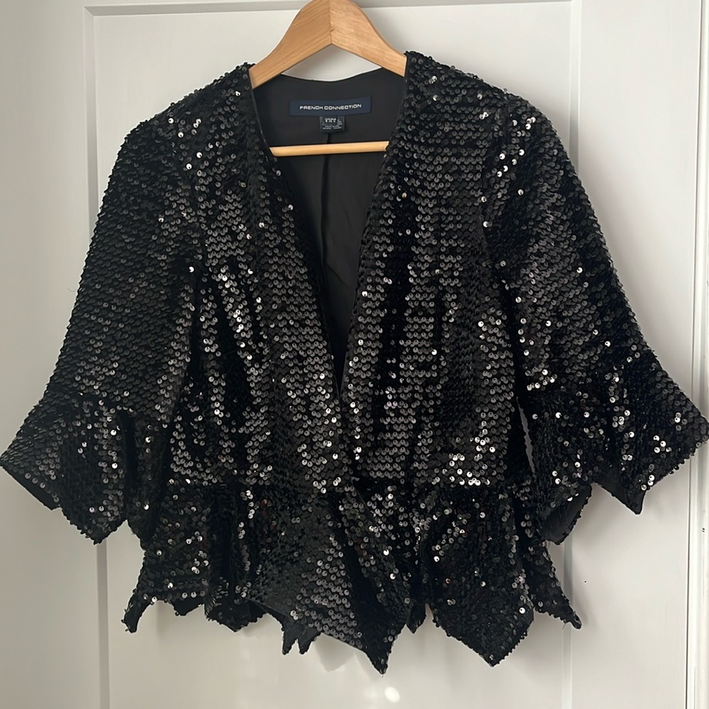 French Connection black sequin bolero cropped jacket